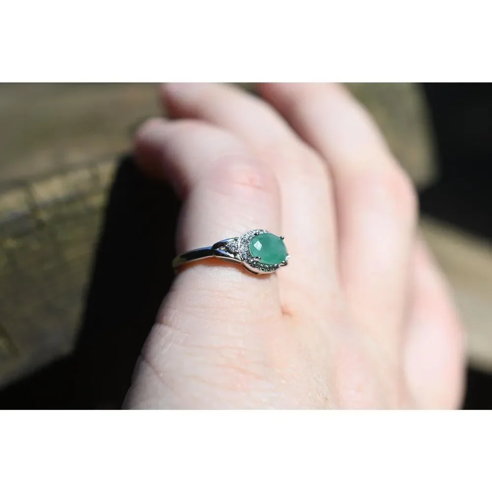 Sterling Silver Emerald Ring White Topaz Accents Size 6 May Birthstone